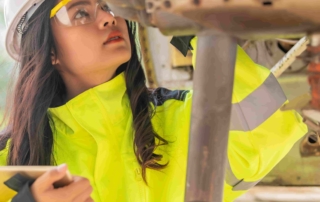 female engineer inspecting plane